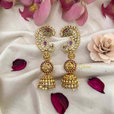 Vriksham Antique Gold-Plated Peacock Motif Earcuffs With Traditional Jhumka Drop-G22256