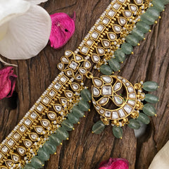 Vriksham Exquisite White Kundan Jadau Pastel Green Bead Choker-J2984