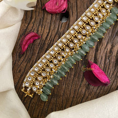 Vriksham Exquisite White Kundan Jadau Pastel Green Bead Choker-J2984