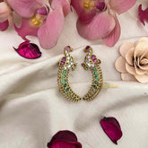 Vriksham Antique Gold Peacock Earcuffs-White Red & Green-G22260