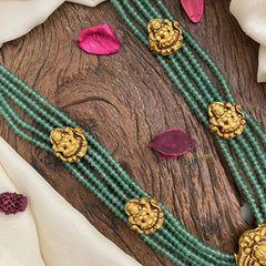 Vriksham Designer Lakshmi Pendant Kundan Jadau Beaded Mala-Pastel Green Bead-J2963