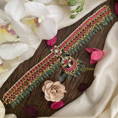 Vriksham Exquisite Red Kundan Jadau Pastel Green Bead Choker-J2985