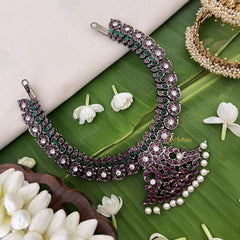 Vriksham Black Polish Precious Kemp 24 Manga Short Neckpiece-pearl-G18607