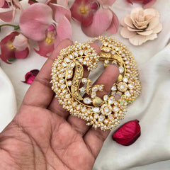 Vriksham Grand Royal Peacock Antique Divine White Stone & Pearl Earcuffs -G22259