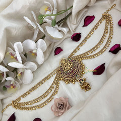 Vriksham Lakshmi & Lotus Jada Billai With Gold Maatil Bridal Jada Billai-Green Bead-G19314