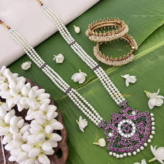 Vriksham Precious Kemp 3 Layered Kemp Stone Rani Haram-Pearl-G18543