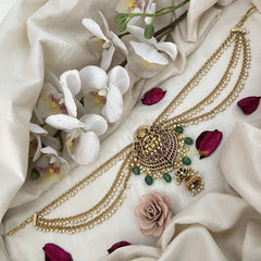 Vriksham Lakshmi & Lotus Jada Billai With Pearl Maatil Bridal Jada Billai-Gold Bead-G19315