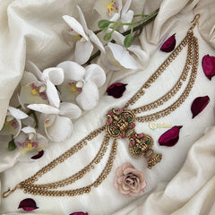 Vriksham Lakshmi & Peacock Elegance Jada Billai With Gold Maatil Bridal Jada Billai-Red Green-G19313