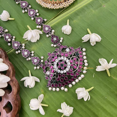 Vriksham Dual Peacock Black Polish Kemp Stone Haram-Pearl-G18600