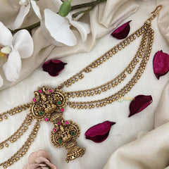 Vriksham Lakshmi & Peacock Elegance Jada Billai With Gold Maatil Bridal Jada Billai-Red Green-G19313