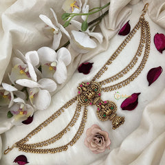 Vriksham Lakshmi & Peacock Elegance Jada Billai With Gold Maatil Bridal Jada Billai-Red Green-G19313