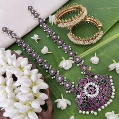 Vriksham Dual Peacock Black Polish Kemp Stone Haram-Pearl-G18600