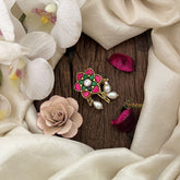 Vriksham Enamel Flower Jadau Kundan Jada Billai-Pearl-J3473