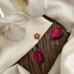 Vriksham Unique Floral Jadau Kundan Stone Nath/Nose pin-Red-J2908