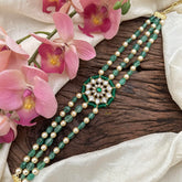 Designer Multilayer Jadau Kundan Choker-Pastel Green Bead-Pearl-J2217