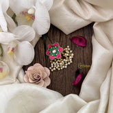 Vriksham Lotus Design with Pearl Tassels Jadau Kundan Jada Billai-Pearl-J3472