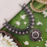 Vriksham Unique Maanga Style Pendant Black Polish Precious Kemp Short Neckpiece-G17944