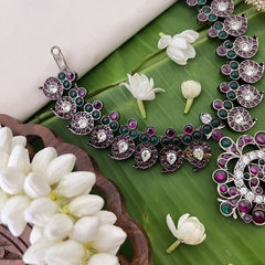 Vriksham Unique Maanga Style Pendant Black Polish Precious Kemp Short Neckpiece-G17944