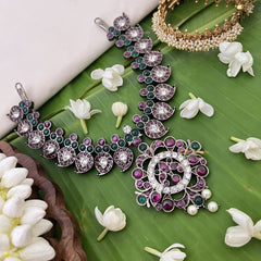 Vriksham Unique Maanga Style Pendant Black Polish Precious Kemp Short Neckpiece-G17944