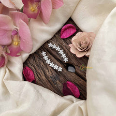 Vriksham Delicate Flower Ear Cuffs-Silver and White Stone Ear Climbers Earrings-G20261