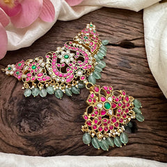 Removable Pendant Jadau Kundan Choker-Aqua Green Bead-Pearl-J2214