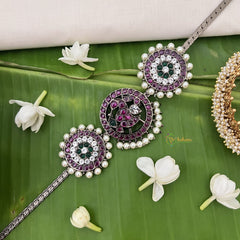 Vriksham Black Polish Traditional Precious Kemp Round Peacock Addigai-Pearl-G18535