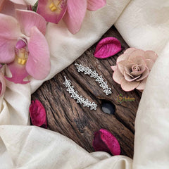 Vriksham Delicate Flower Ear Cuffs-Silver and White Stone Ear Climbers Earrings-G20261