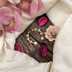 Vriksham Floral Vine CZ Ear Climber-Gold Plated Statement EarCuff Stud Earrings-G20266