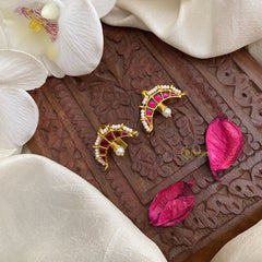 Vriksham Half Moon Style Kundan Jadau Maharashtrian Style Press Bugadi-Red-J2950