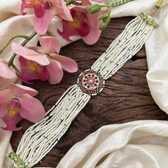 Precious Jadau Kundan Multilayer High Neck Choker-Pearl-J2204