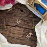 Vriksham 3 Oval Shape Pendant Invisible Chain-Pink White-G18471