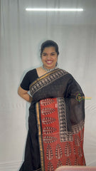 Vriksham Black And Red Golden Border Kota Cotton Saree-VS4900