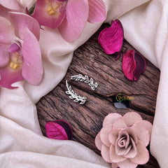 Vriksham Sliver Leaf CZ Ear Cuff-Minimalist Crystal Climber Earring-G20256