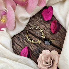 Vriksham Floral Vine CZ Ear Climber-Light Gold Statement EarCuff Stud Earrings-G20267