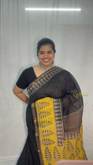 Vriksham Black And Yellow Golden Border Kota Cotton Saree-VS4901
