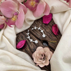 Vriksham Floral Vine CZ Ear Climber-Silver Statement EarCuff Stud Earrings-G20268