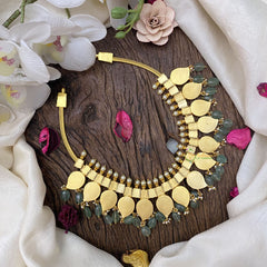 Vriksham Precious Maanga Jadau Kundan Short Neckpiece-Pastel Green Bead-J2974