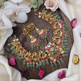 Vriksham Elegant Peacock Kundan Jadau Jhumka-Pastel Green Beads-J2857