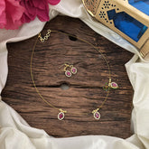 Vriksham Oval Shape Pendant Invisible Chain-Pink White-G18481
