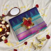 Vriksham Navy Blue with Ganga Jamuna Border Silk Cotton Saree-VS4299