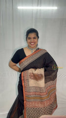 Vriksham Black & Red Floral Kota Cotton Saree-VS4905