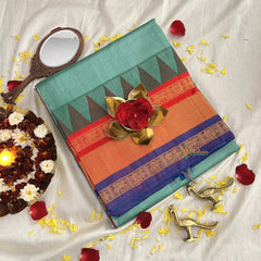 Pastel Green with Ganga Jamuna Border Korvai Silk Cotton Saree-Handloom-VS3389