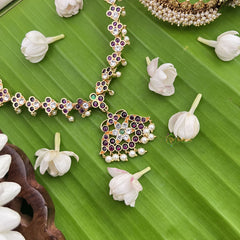 Vriksham Red Green & White Precious Kemp Short Neckpiece-Pearl-G18550