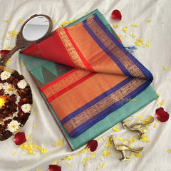 Pastel Green with Ganga Jamuna Border Korvai Silk Cotton Saree-Handloom-VS3389