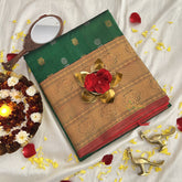 Green with Maroon Korvai Silk Cotton Saree -VS1596