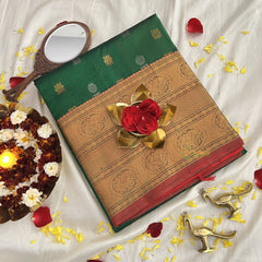 Green with Maroon Korvai Silk Cotton Saree -VS1596