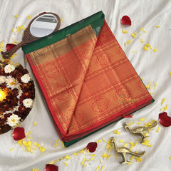 Green with Maroon Korvai Silk Cotton Saree -VS1596