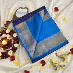 Navy Blue Laksham Butta Silk Cotton Saree-Korvai Handloom Saree-VS463