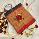 Forest Green with Orangish Red Silk Cotton Saree -VS1588