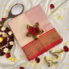 Half White Silk Cotton Saree With Pink Border -VS664